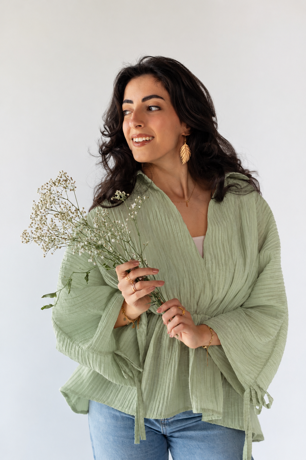 Sage green ruffle blouse