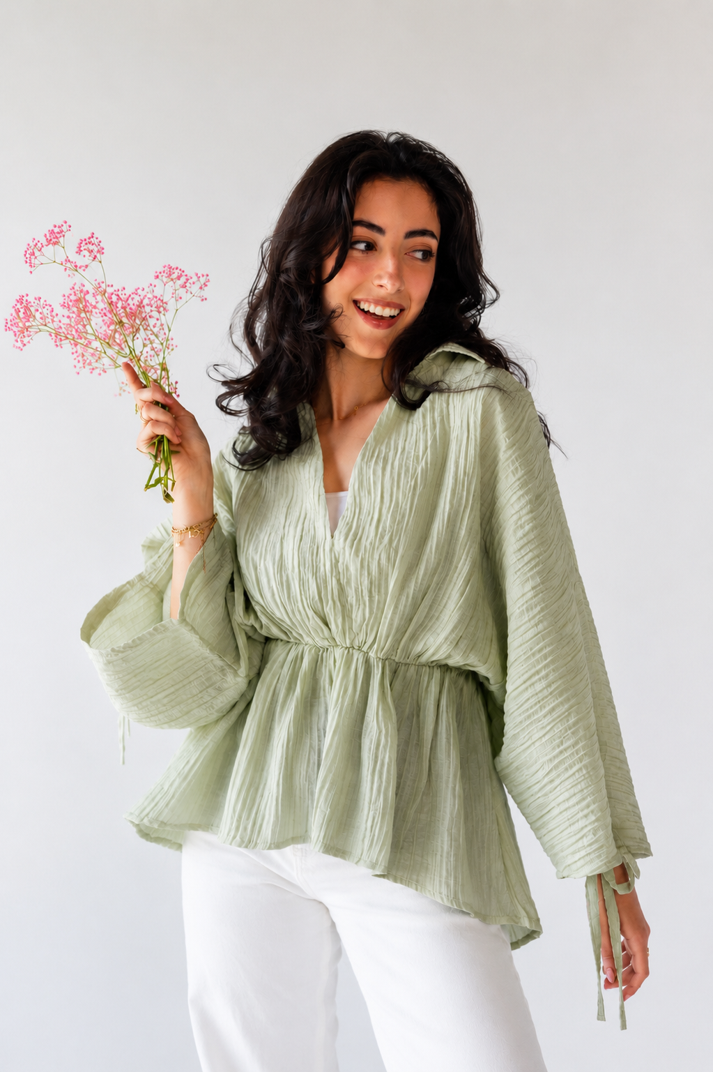 Sage green ruffle blouse