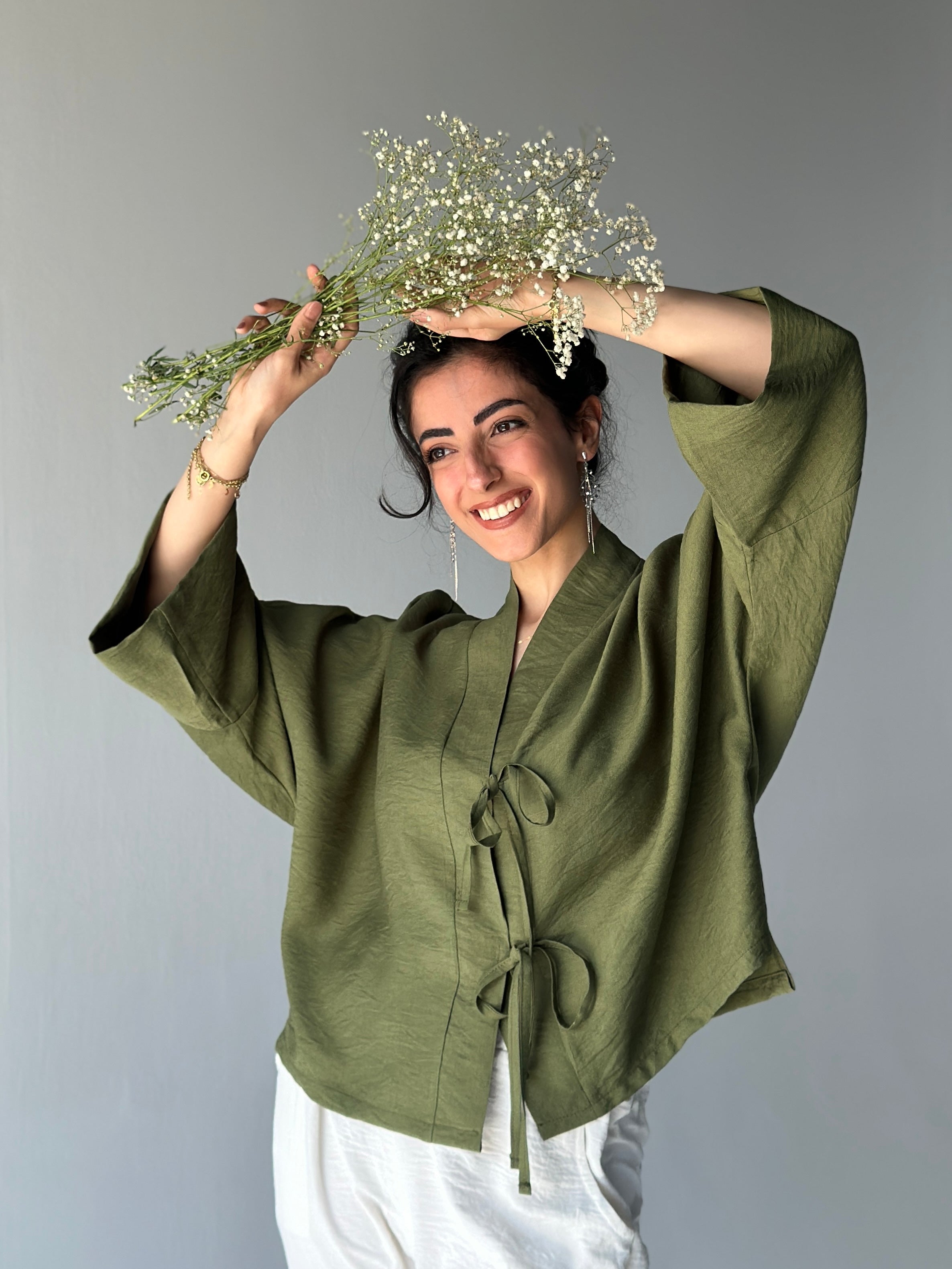 Olive Tie-Front Kimono Top