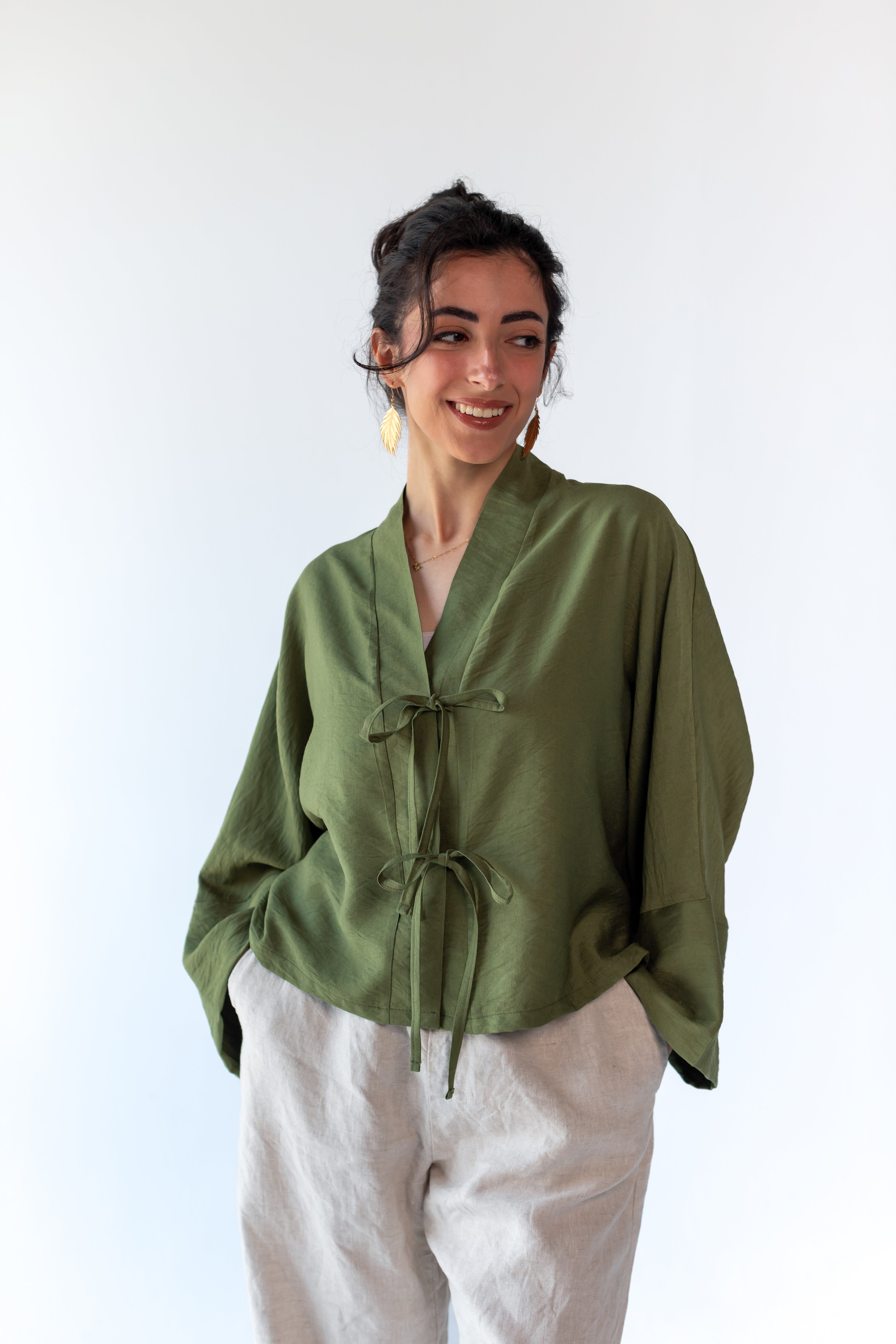 Olive Tie-Front Kimono Top