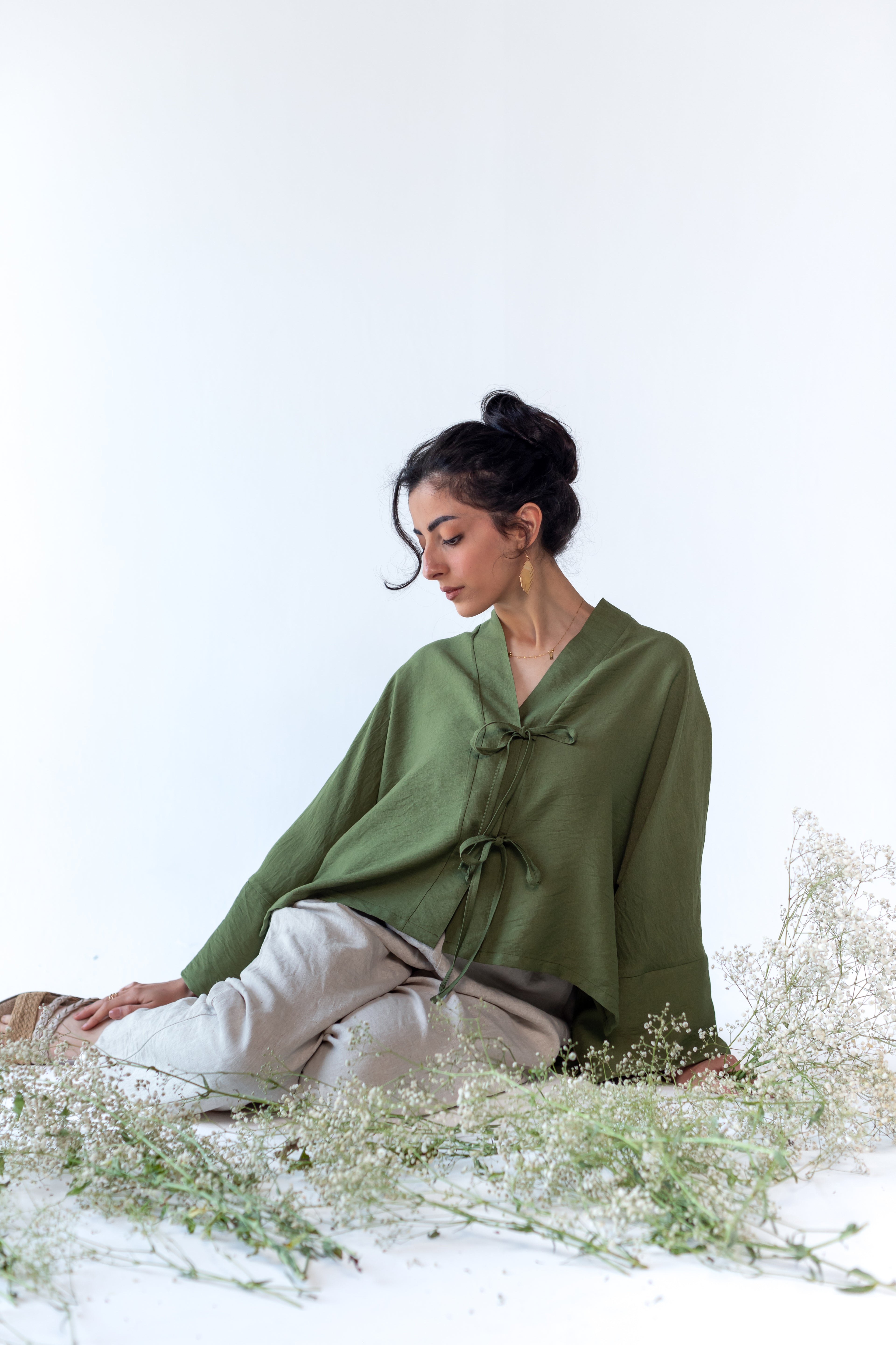 Olive Tie-Front Kimono Top