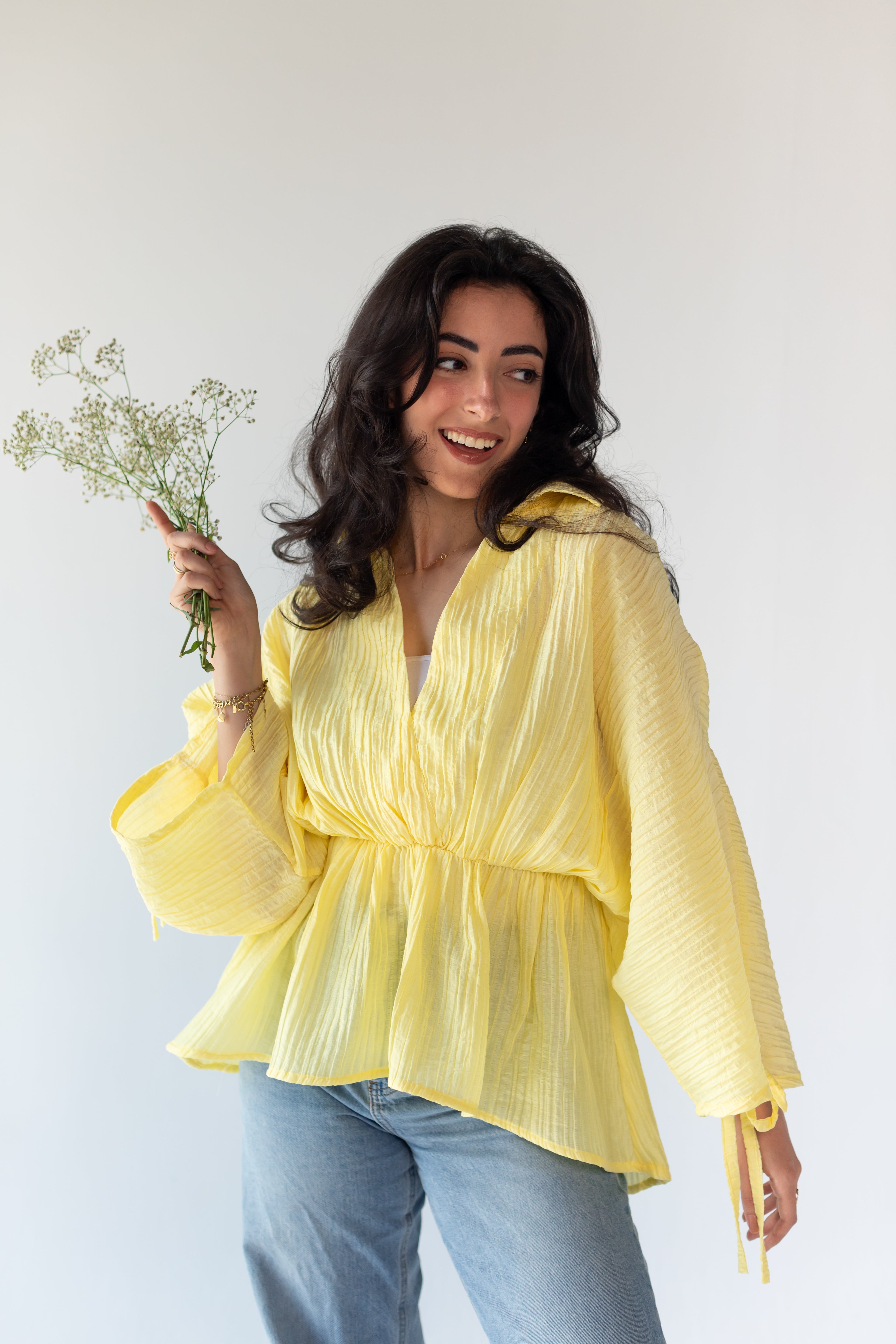 Yellow ruffle blouse