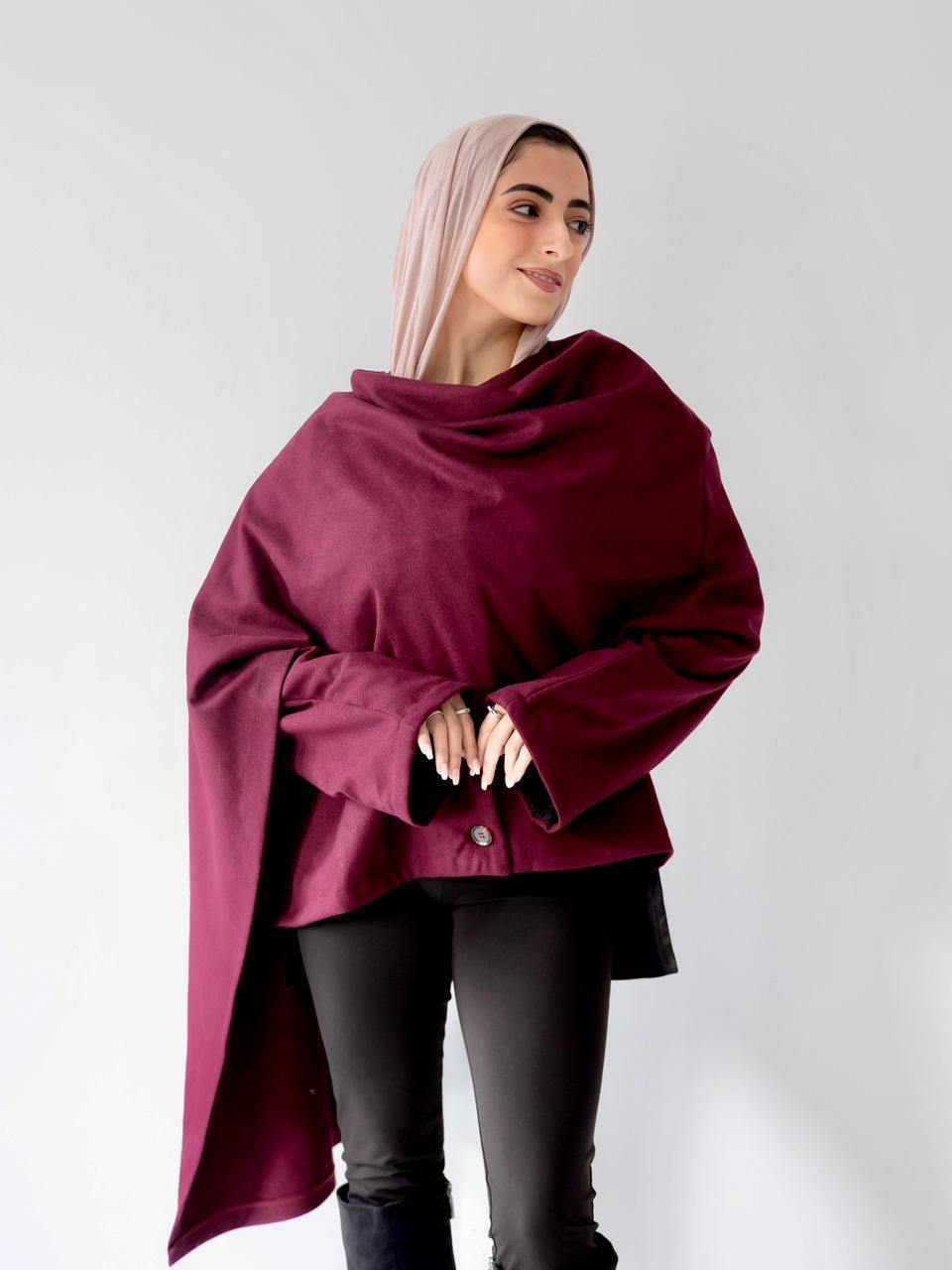 Burgundy scarf jacket