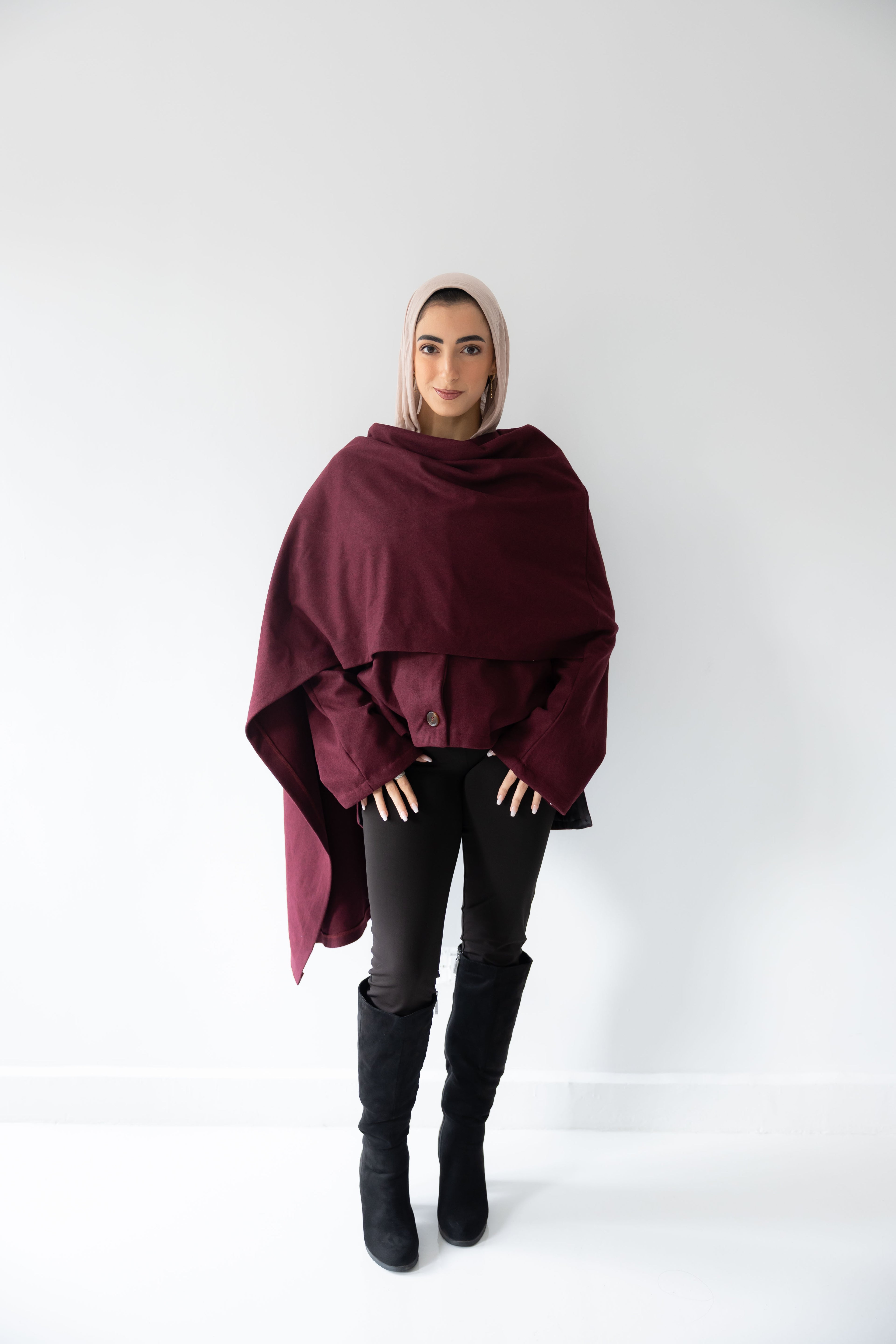 Burgundy scarf jacket