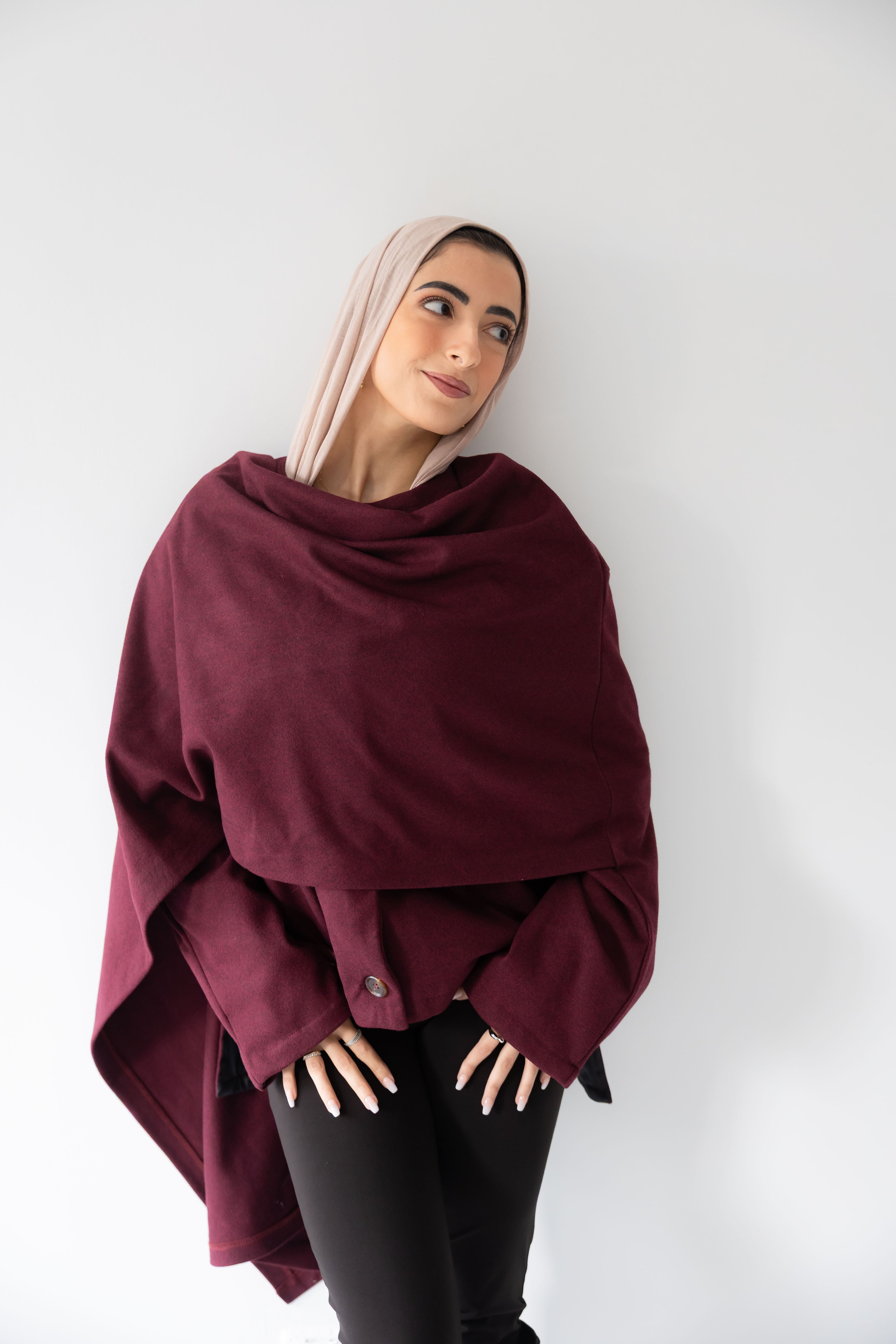 Burgundy scarf jacket