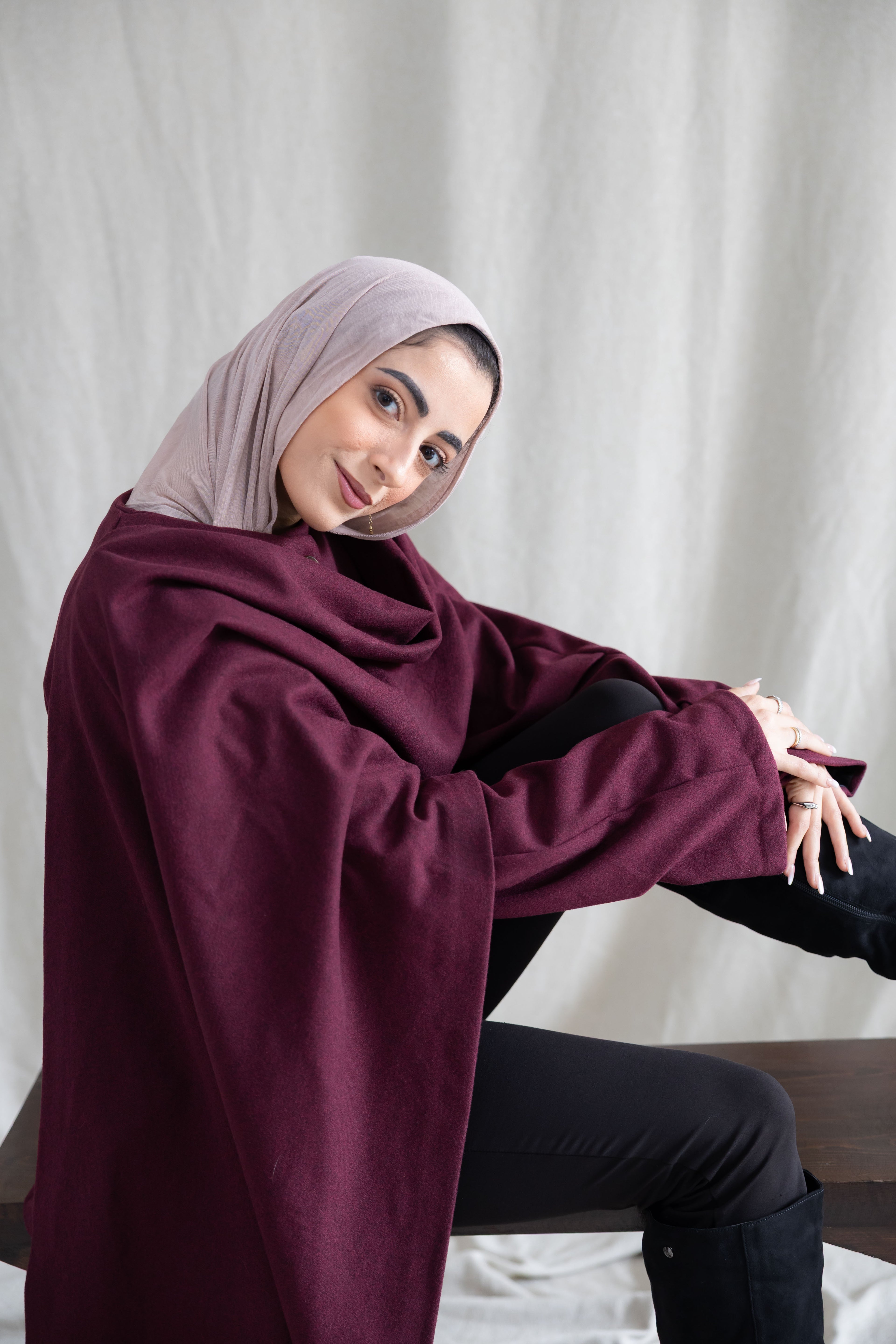 Burgundy scarf jacket