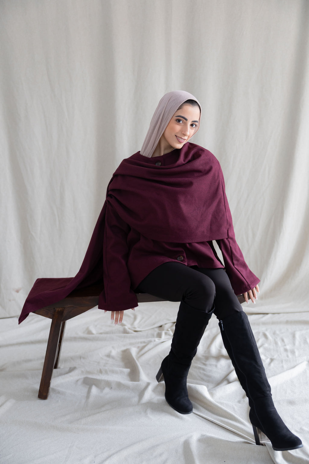 Burgundy scarf jacket