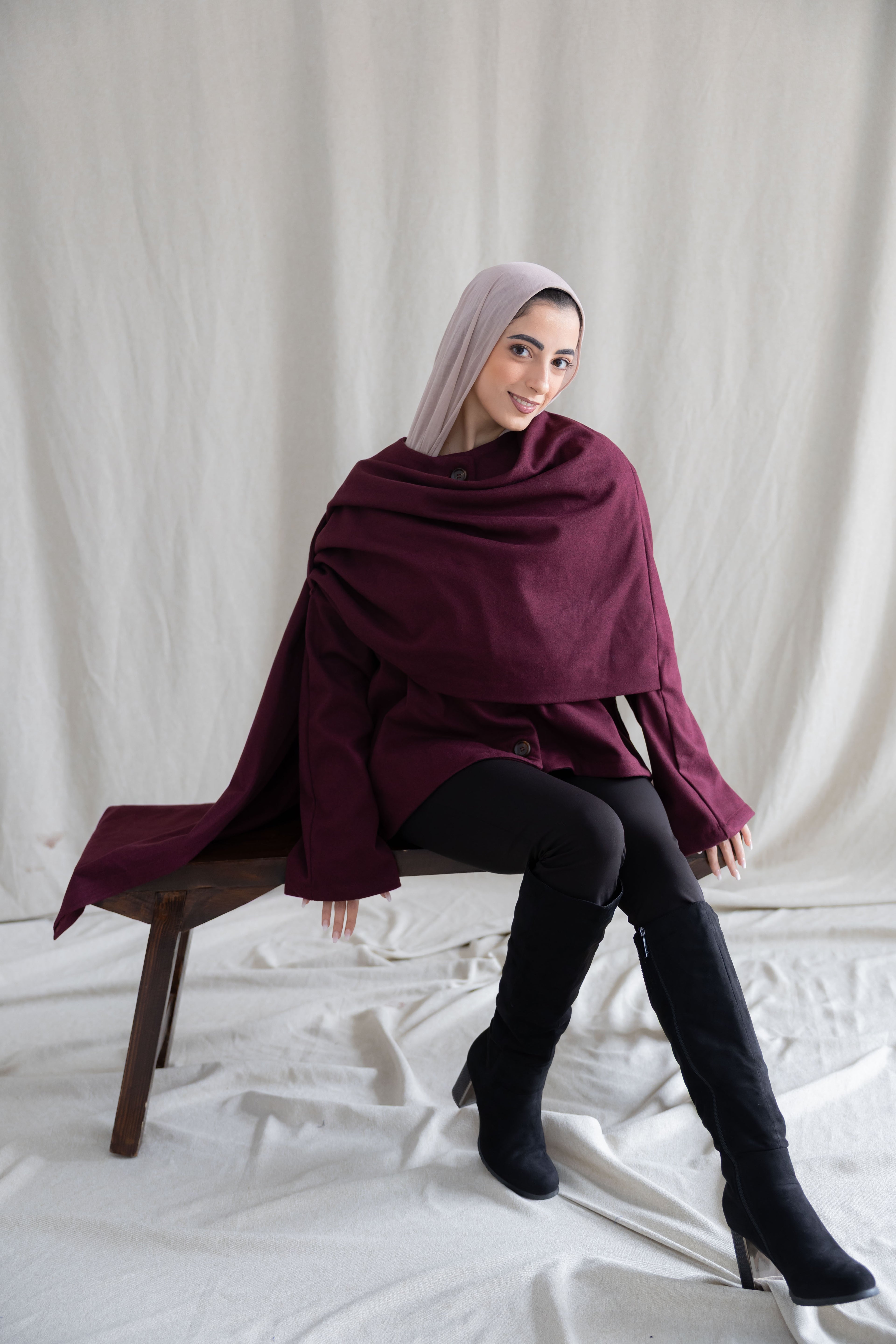 Burgundy scarf jacket