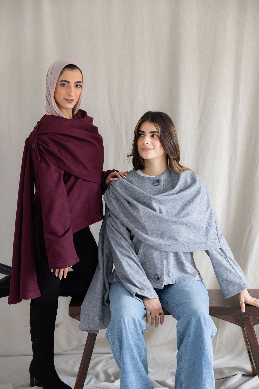 Burgundy scarf jacket